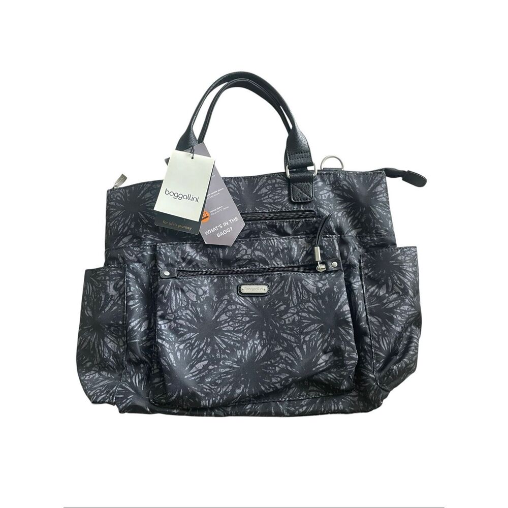 New Baggallini 3 in 1 Convertible Backpack Shoulder Weekend Bag Black Floral